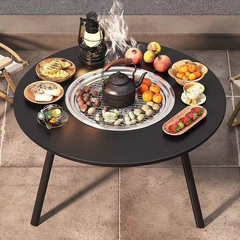 Portable Folding BBQ Grill Table with Charcoal Heater for Outdoor Patio & Camping