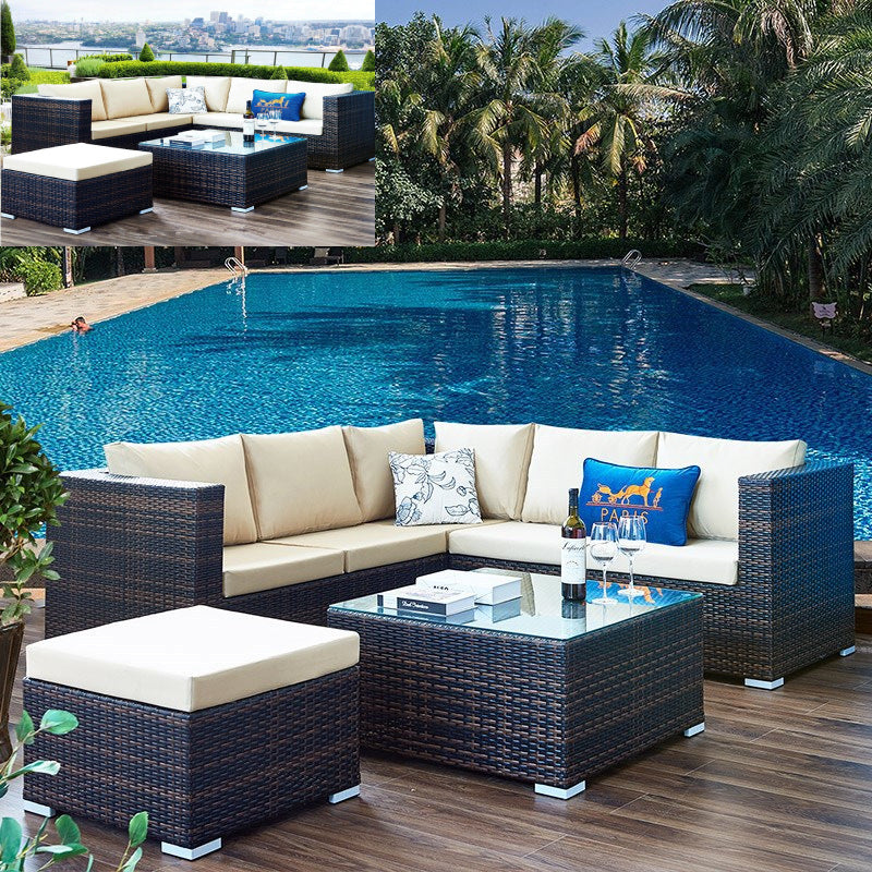 Rattan Sofa and Chair Set for Patio Garden Balcony Living Room Corner Wicker Furniture