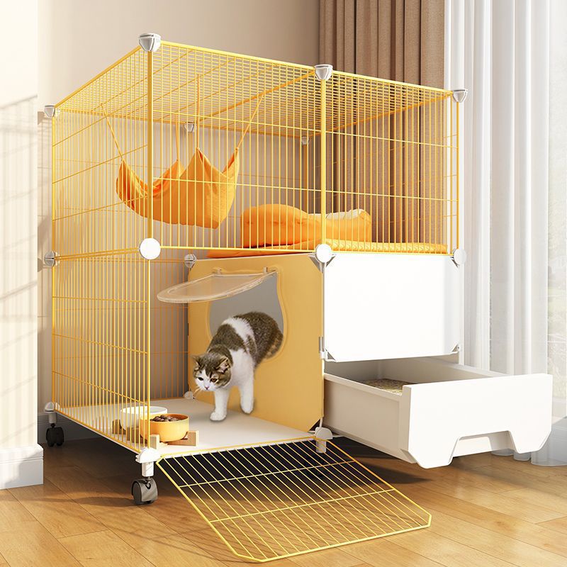 Large Double-Layer Cat Cage with Integrated Litter Box and Ladder, Indoor Pet Enclosure