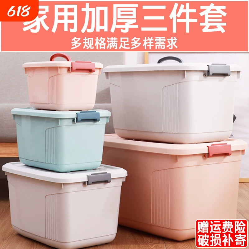 Household Thickened Storage Box with Lid, Large Capacity Plastic Organizer for Books, Clothes, Toys, Dormitory Use