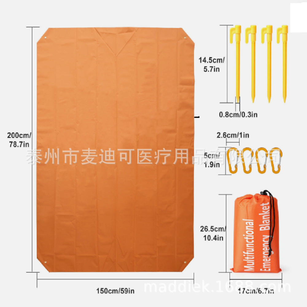 Emergency Thermal Blanket, Windproof Sunscreen Beach Mat, Moisture-proof Picnic Pad with Carabiner