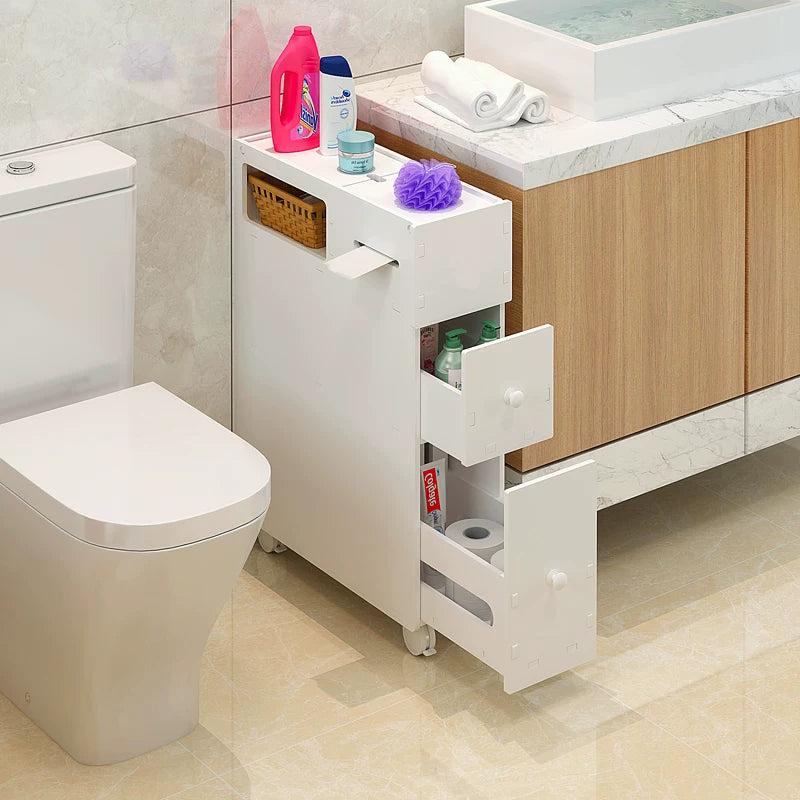 Waterproof Bathroom Toilet Side Cabinet Slim Storage Organizer with Wheels