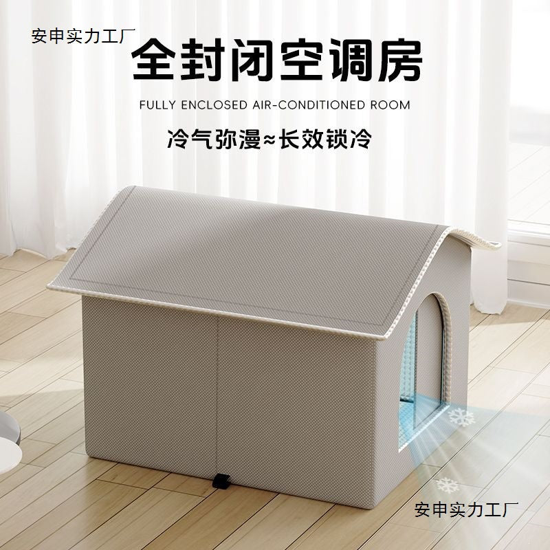 Pet Cooling House with Self-Absorbing Ice Pack and Double-Sided Mat for Cats and Small Dogs