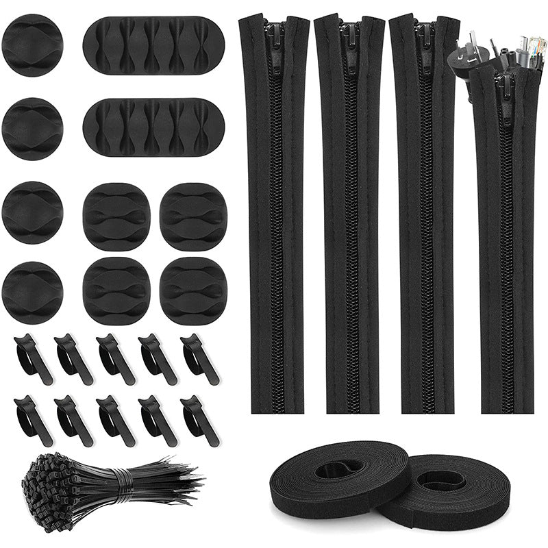 Cable Management Organizer Kit with Zippered Sleeves and Ties for Desk and Headphone Wires