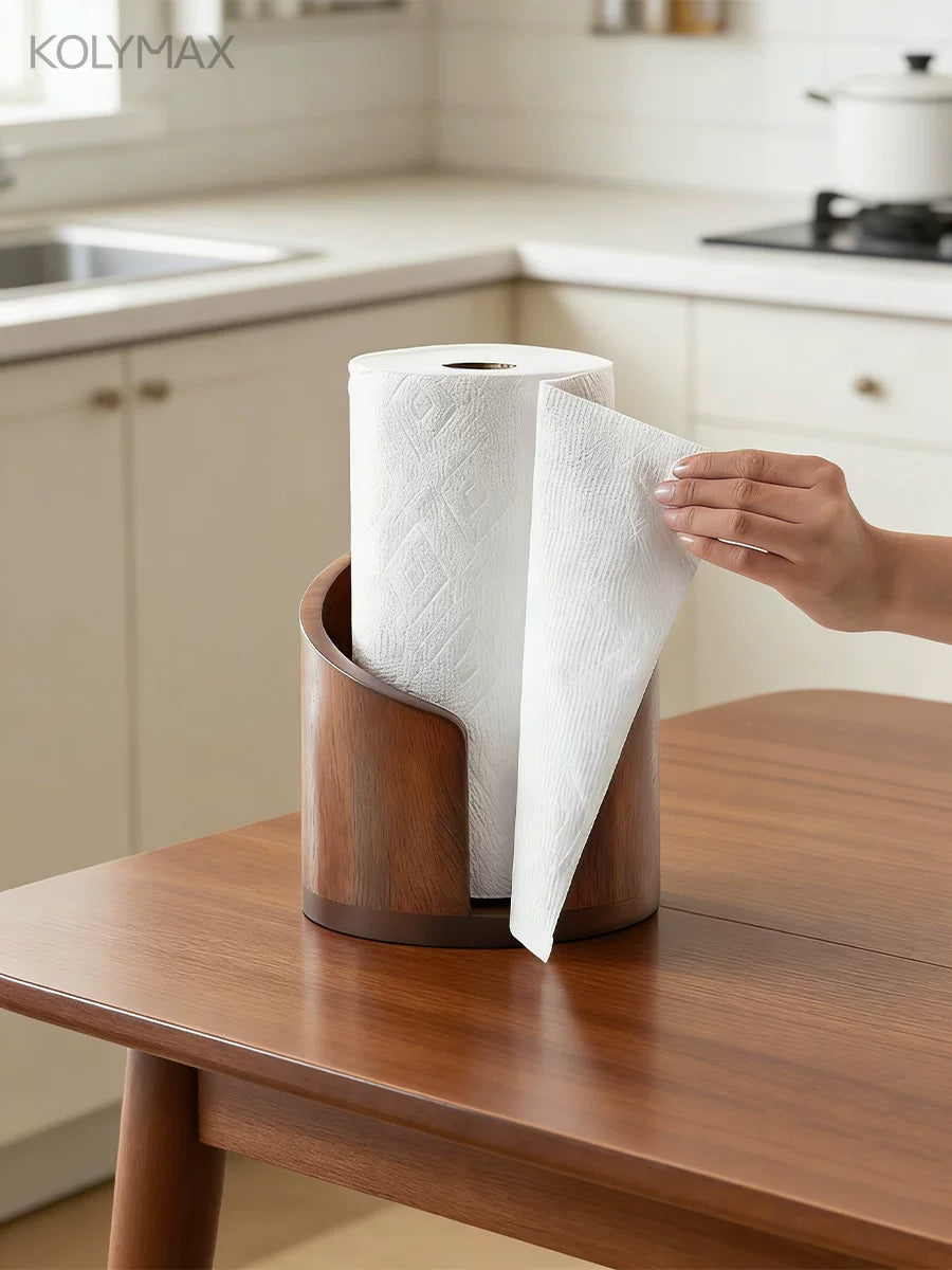 Modern Minimalist Wooden Countertop Paper Towel Holder for Large Rolls