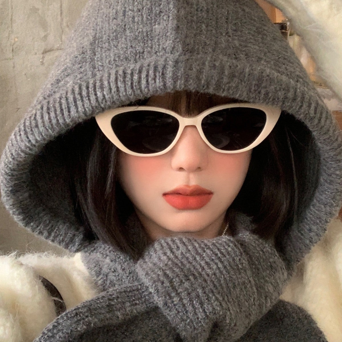 Women's Knitted Balaclava Hat Scarf Combo for Winter Warmth, Neck Protection, and Ear Coverage