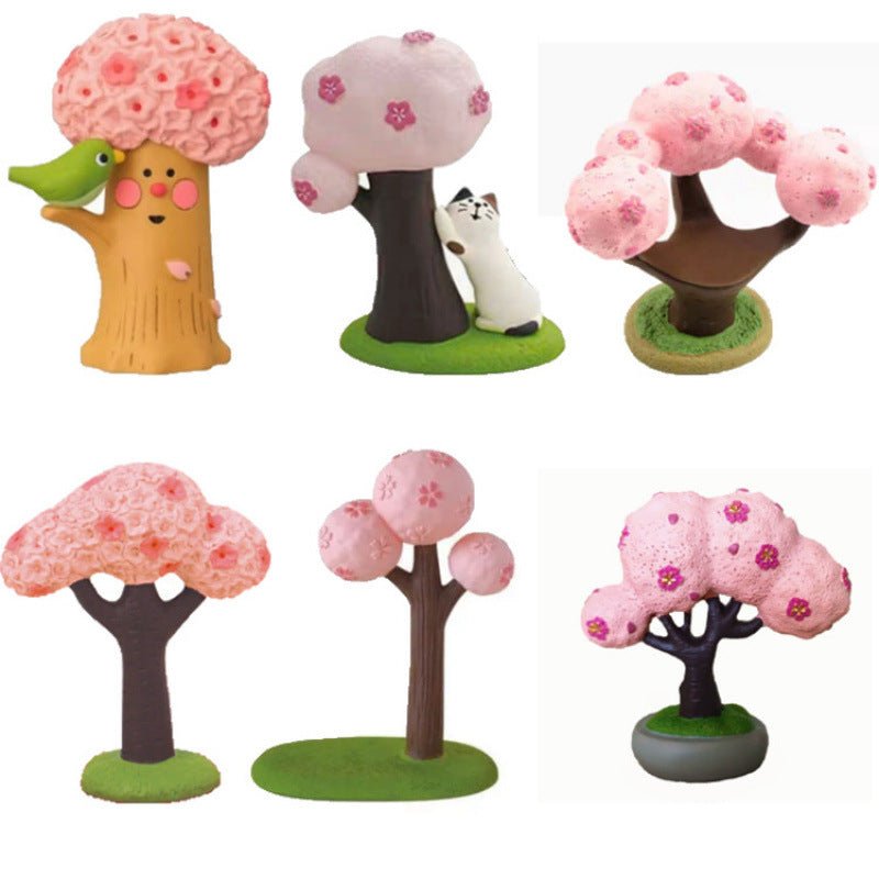 Japanese Style Cherry Blossom Tree Miniature Dollhouse Decor Resin Ornament