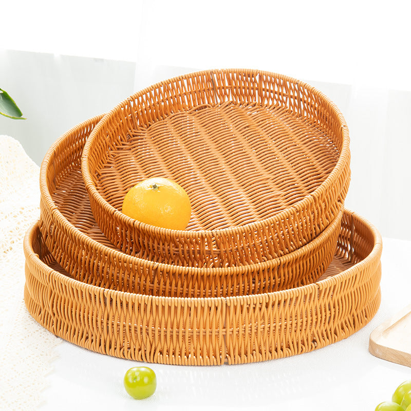 Handwoven Rattan-Style Serving Tray Basket for Snacks, Fruits, and Bread