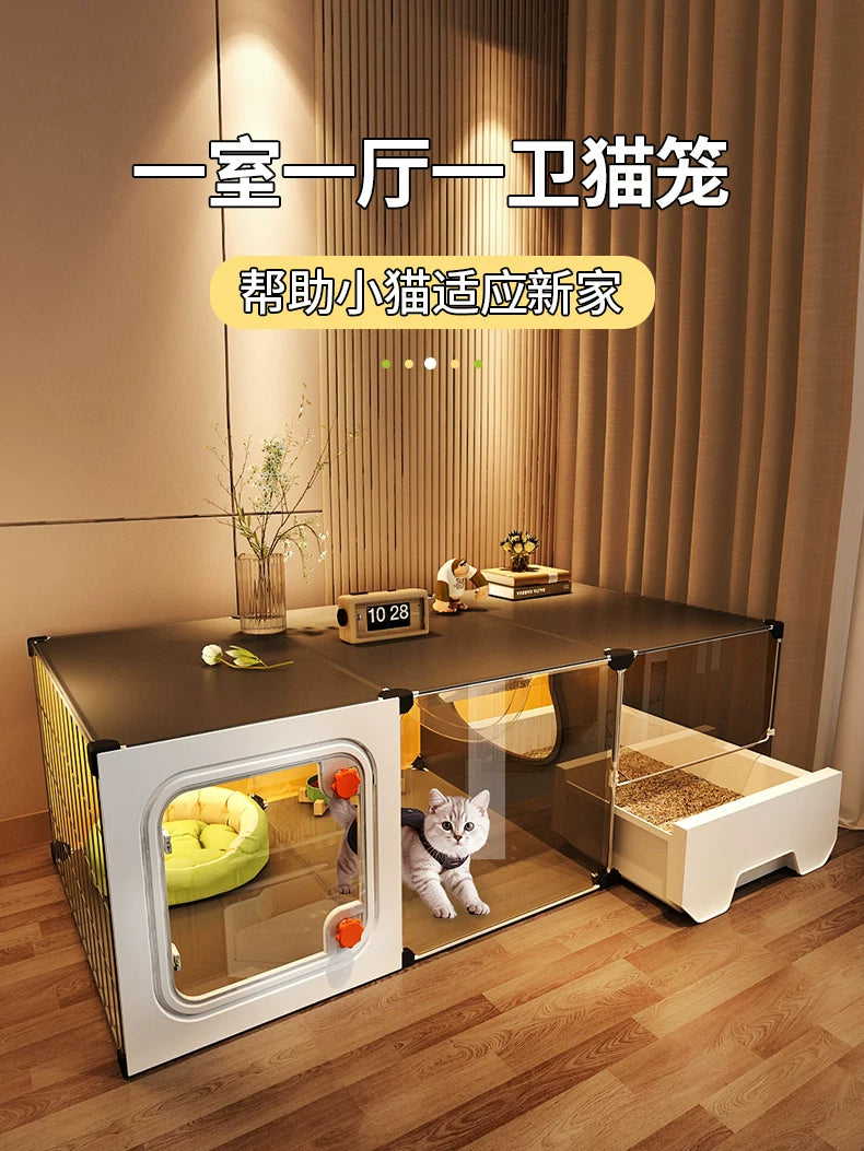 Indoor Cat Cage with Litter Box, Multi-level Cat Condo for Small Cats