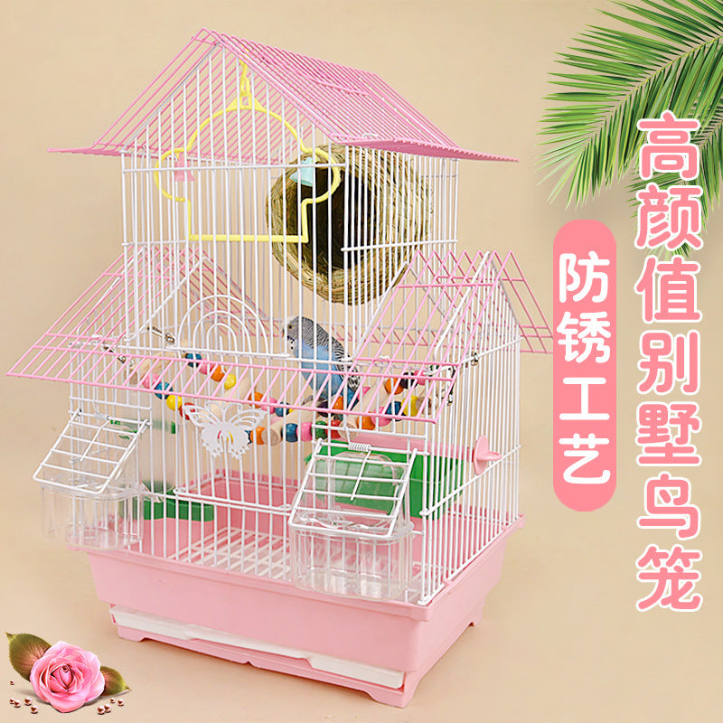 Large Villa Bird Cage for Budgies Peonies Finches Pearl Birds, Metal Decorative Birdcage for Small Birds