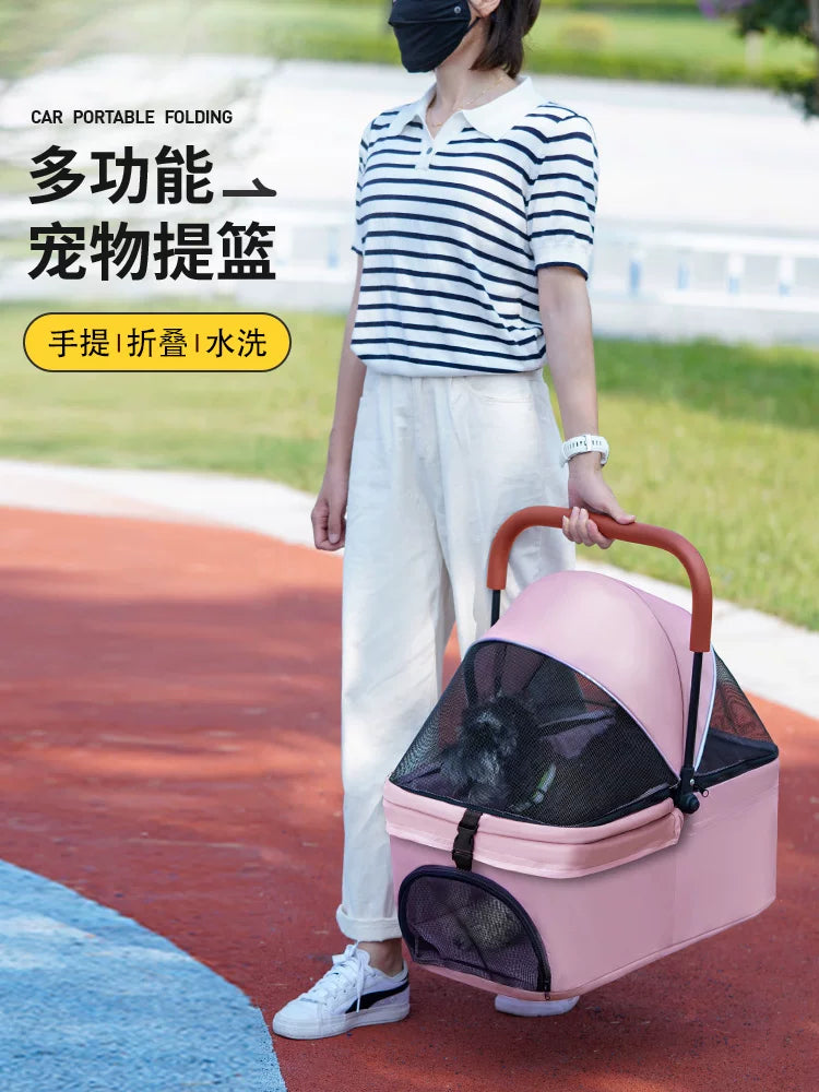Portable Foldable Pet Carrier with Carbon Steel Handle for Cats and Small Dogs