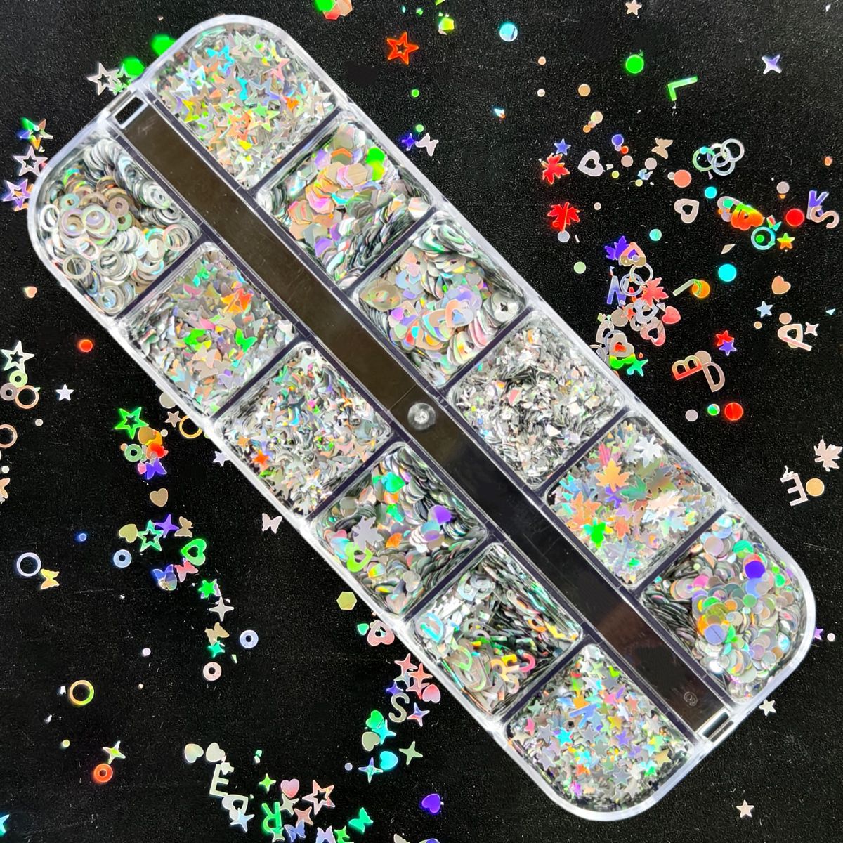 12-Color Laser Silver PET Ultra-Thin Glitter Sequins for Nail Art & DIY Crafts