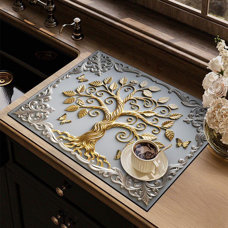 3D Embossed Diatomaceous Earth Absorbent Mat for Kitchen & Coffee Machine