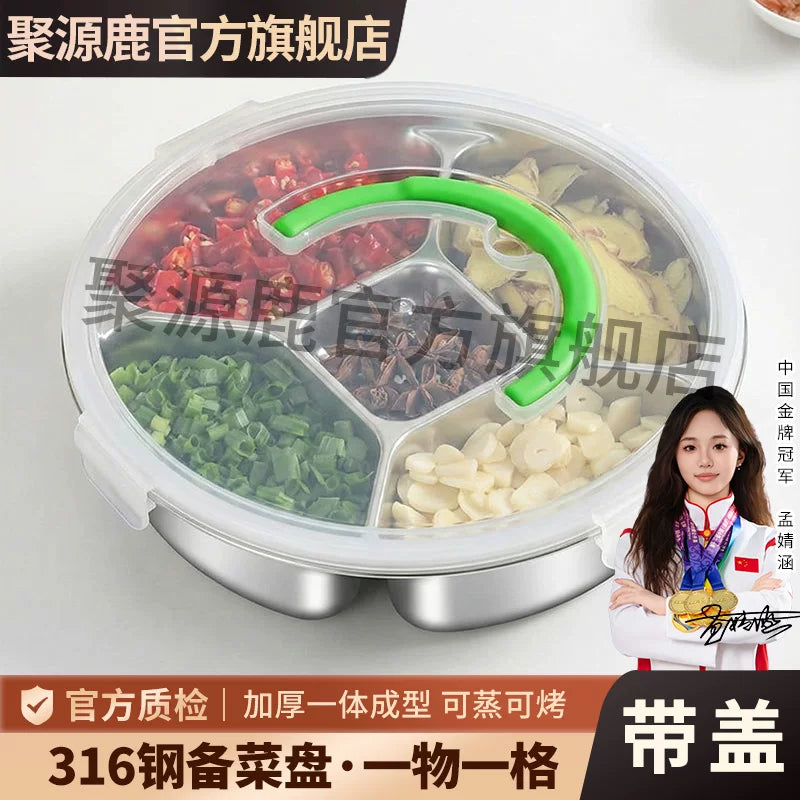 316 Stainless Steel Divided Prep Platter for Hot Pot, Snacks, and Fruits