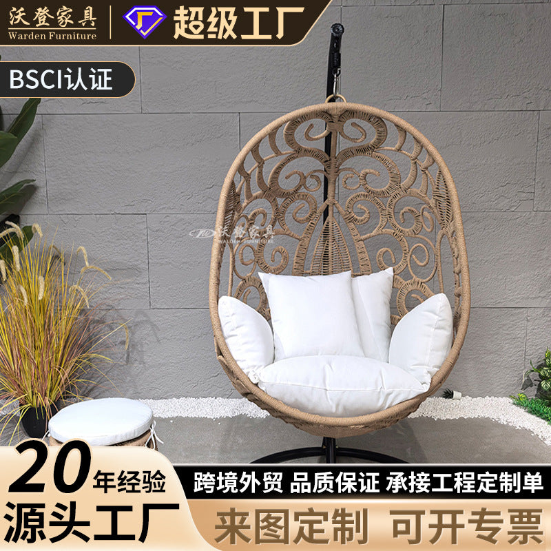 Modern Minimalist Outdoor Patio Woven Rope Hanging Basket Swing Chair for Indoor Balcony Garden