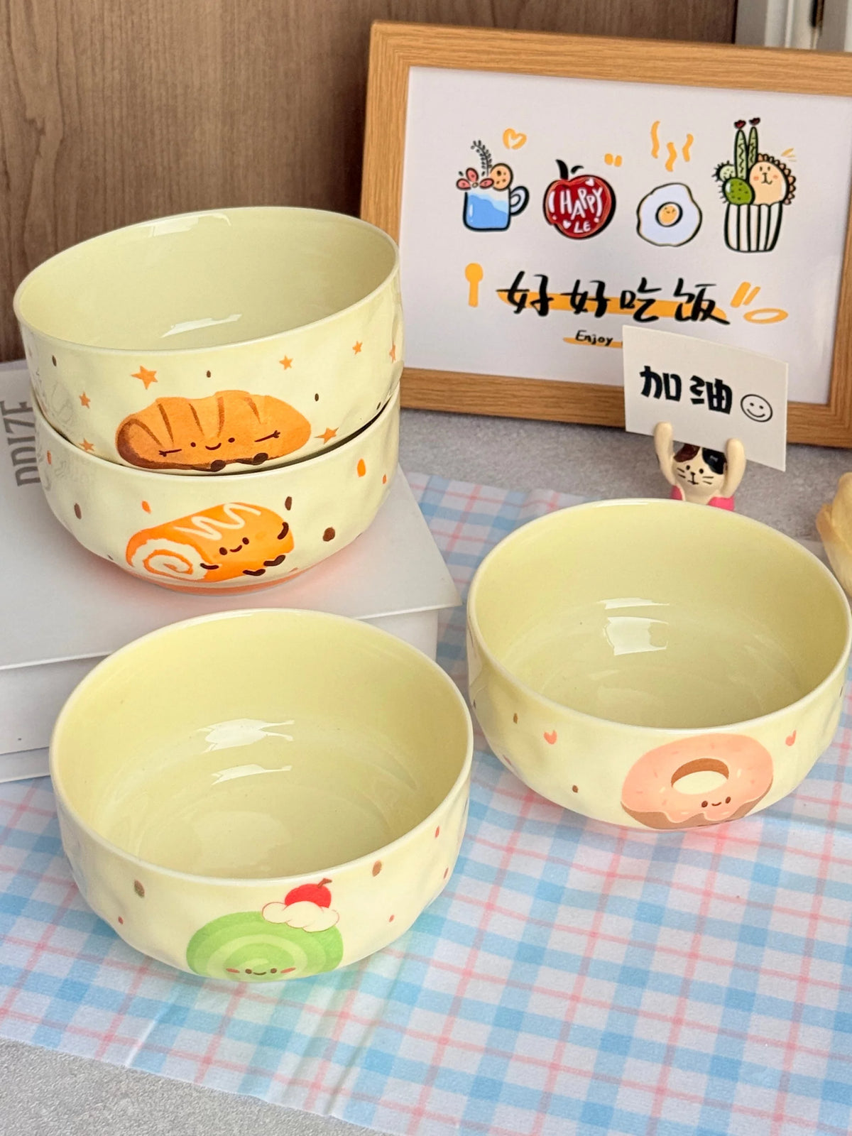 Cute Underglaze Ceramic Rice Bowl Cartoon Kids Heat-Resistant Individual Use
