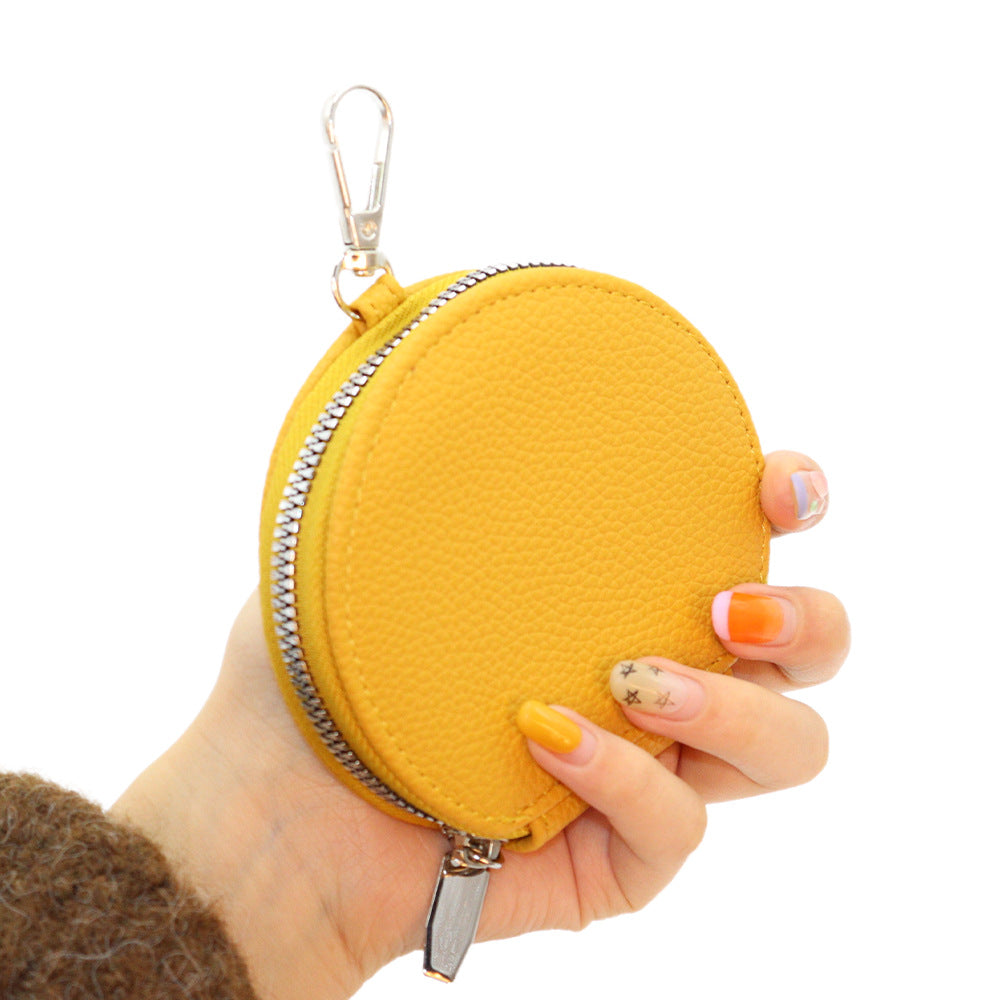 Mini Lychee Pattern Zipper Coin Purse for Women, Portable Round Earphone and Key Holder