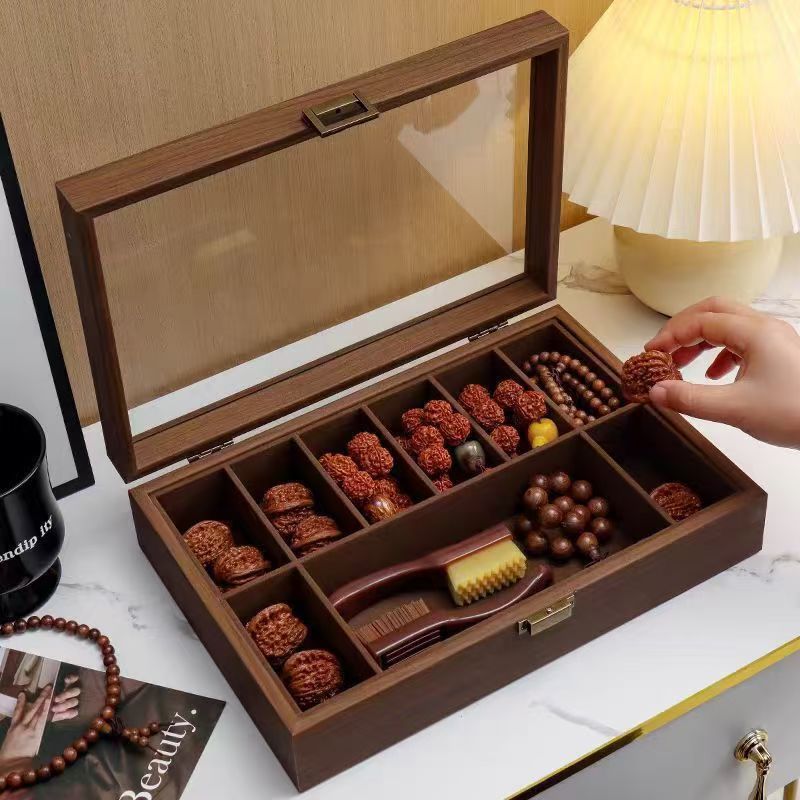 Walnut Grain Multi-Layer Display Storage Box for Walnuts, Bracelets, and Beads