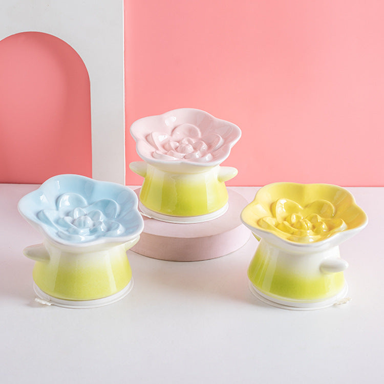 Ceramic Flower Pet Bowl Elevated Slow Feeder for Cats and Dogs Anti-Vomit Anti-Choke