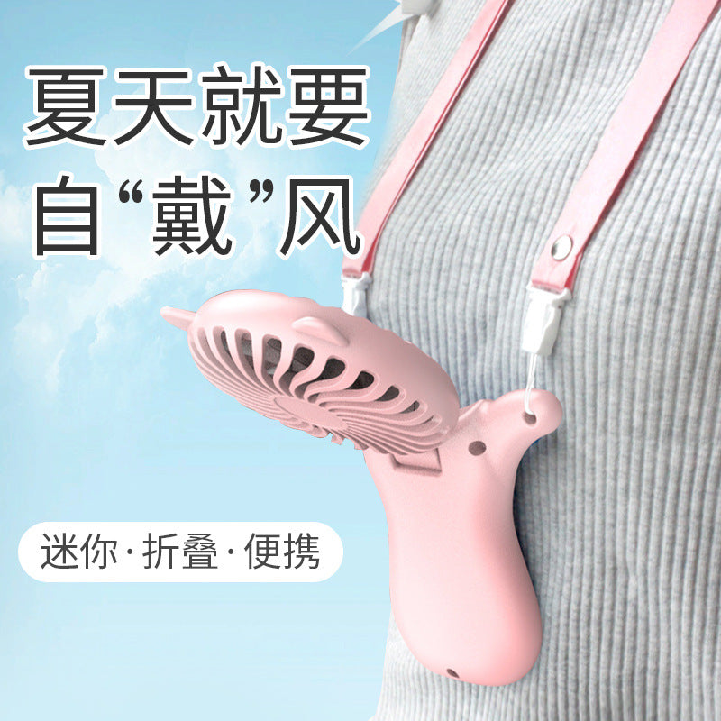 Portable USB Rechargeable Neck Fan with Foldable Stand for Desk and Outdoor Use