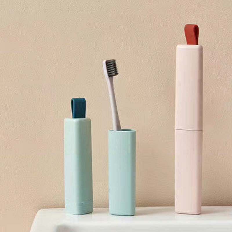 Portable Travel Toothbrush Holder with Handle - Compact Toothpaste & Mouthwash Cup Organizer