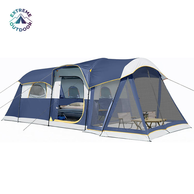 8-Person Waterproof Tunnel Camping Tent with Screened Porch for Family Outdoor Activities