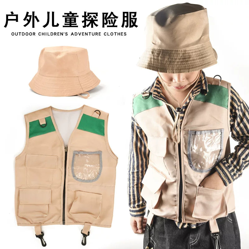 Kids Outdoor Adventure Vest and Hat Set for Role Play and Performance