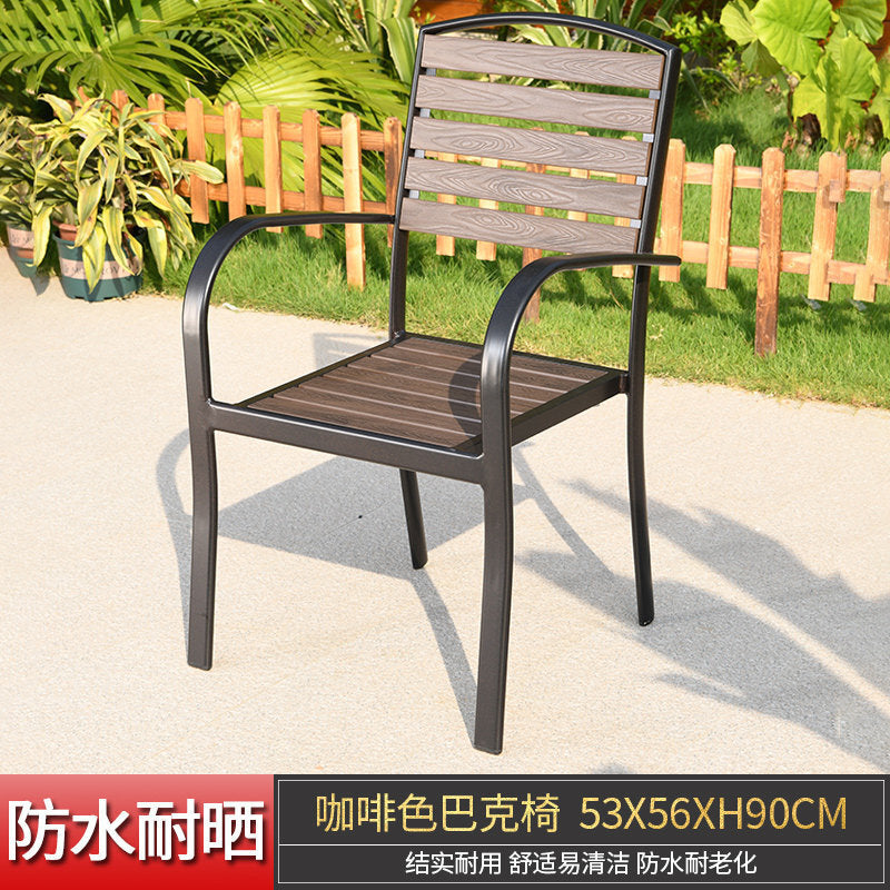 Outdoor Single Chair Set Wrought Iron Cafe Leisure Chair Patio Garden Plastic Wood Table and Chair