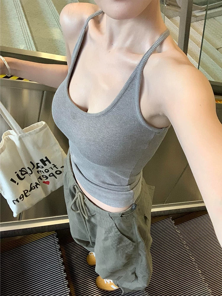 Women's Padded Camisole Tank Top with Anti-Exposure Design and Backless Style
