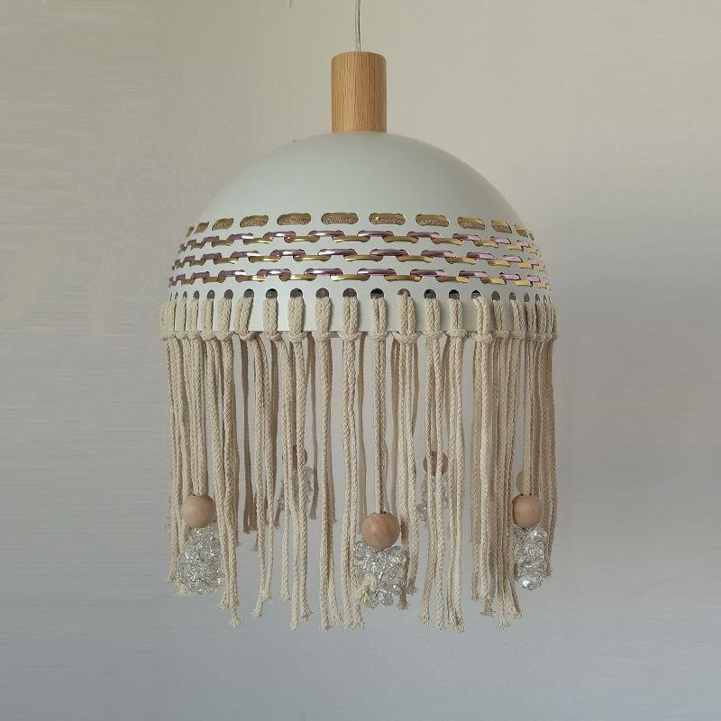 Bohemian Hand-Woven Cotton Rope Lampshade Pendant Light for Bedroom Decor
