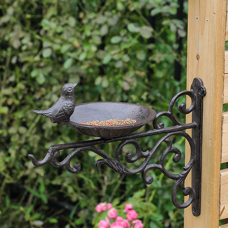 European Retro Cast Iron Bird Feeder Wall Decor for Garden Patio