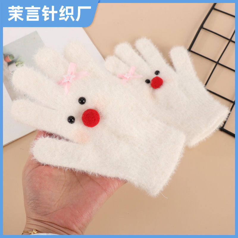 Women's Cartoon Snowman Winter Touchscreen Warm Fleece Lined Gloves