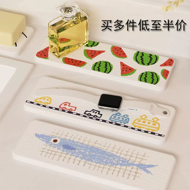 Diatomaceous Earth Absorbent Mat for Toothbrush Holder and Soap Dish, Quick Dry Bathroom Counter Organizer