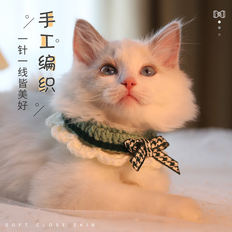 Knitted Pet Collar with Bowknot for Cats and Small Dogs, Soft Sweet Style Neckwear