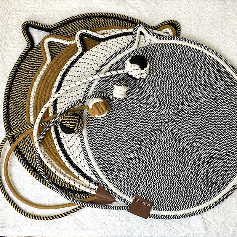 Braided Cotton Rope Cat Scratching Mat with Integrated Toy Ball - Washable Pet Sleeping Pad