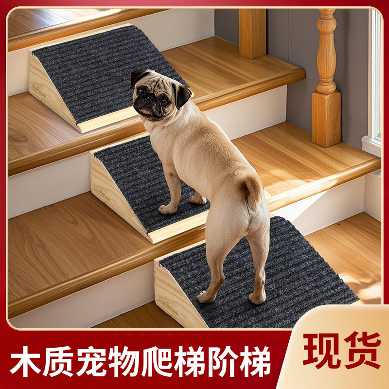 Wooden Pet Ramp Stairs for Small Dogs and Cats, Low Angle Pet Climbing Ladder