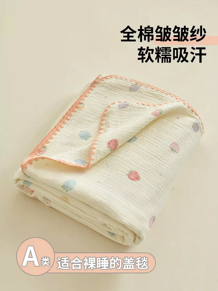 Cotton Muslin Crinkled Blanket for Kids & Adults - Lightweight Summer Quilt, Office Nap, Bed, Air Conditioning