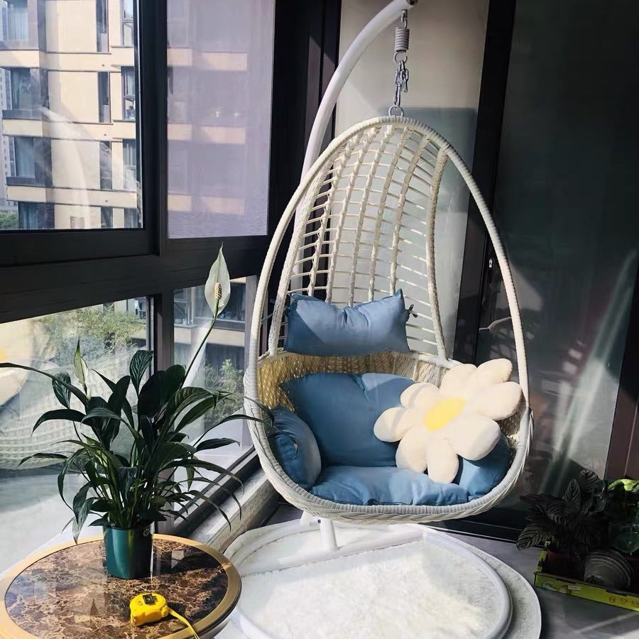 Indoor Outdoor Wicker Egg Chair Swing with Stand and Cushion for Patio Garden Balcony