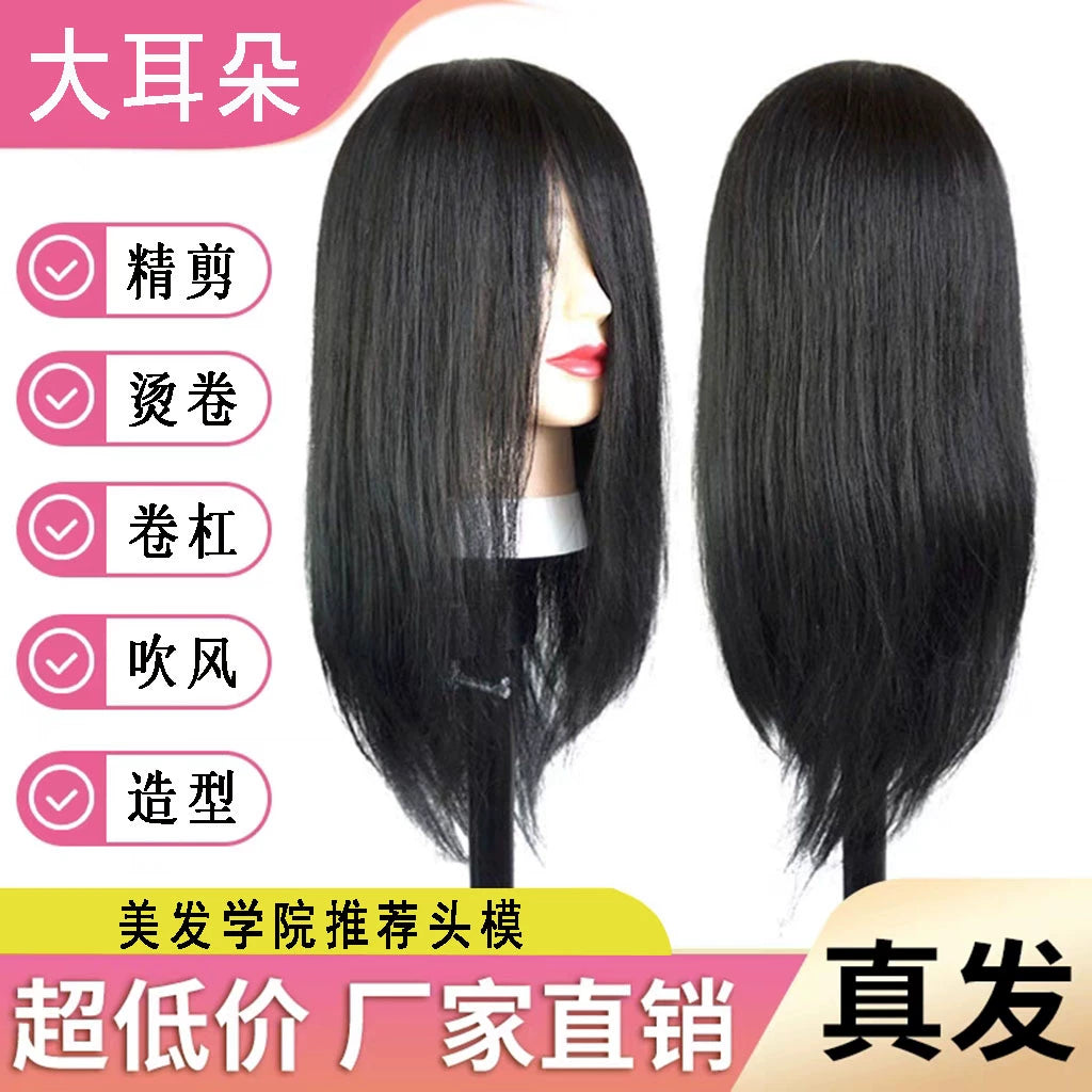 Professional Mannequin Head with Human Hair for Hairdressing Practice, Cutting, Perming, and Styling
