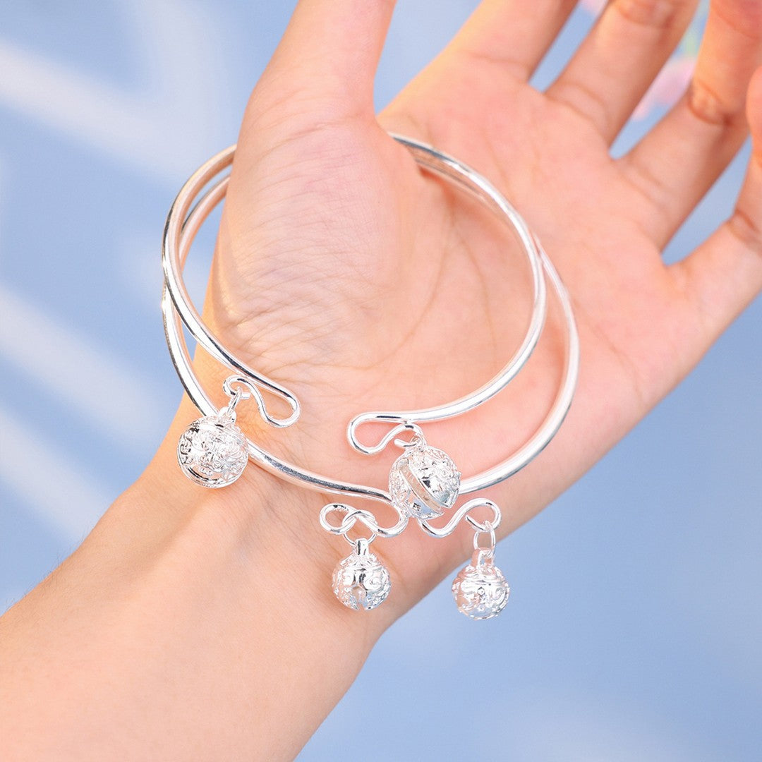 Chinese Style Bell Anklet Bracelet for Women, Adjustable Open Cuff Design, Hanfu Foot Jewelry