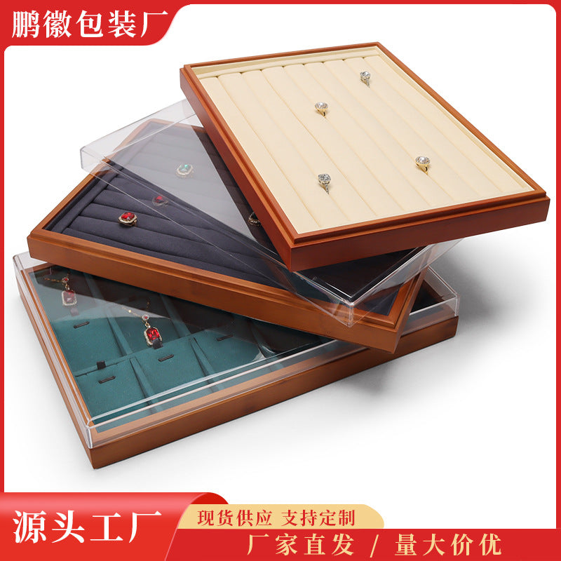 Bamboo Wood Jewelry Display Tray with Lid for Rings, Pendants, and Bracelets