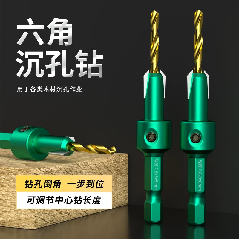 Hex Shank Countersink Drill Bit Set for Woodworking, 90-Degree Flat Bottom Pilot Hole Drills