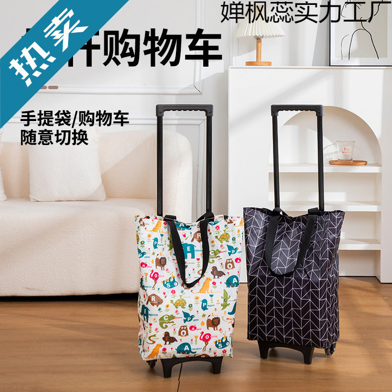 Portable Foldable Shopping Cart with Telescopic Handle and Wear-Resistant Wheels