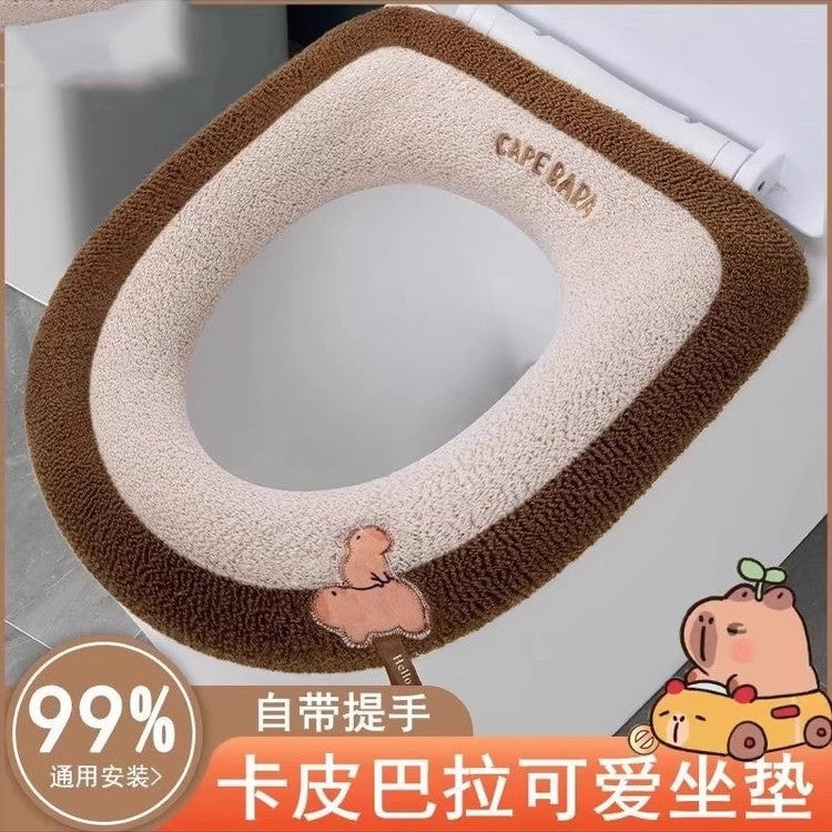 2025 New Thickened Toilet Seat Cover with Handle, Plush Warm Toilet Seat Cushion for Autumn and Winter