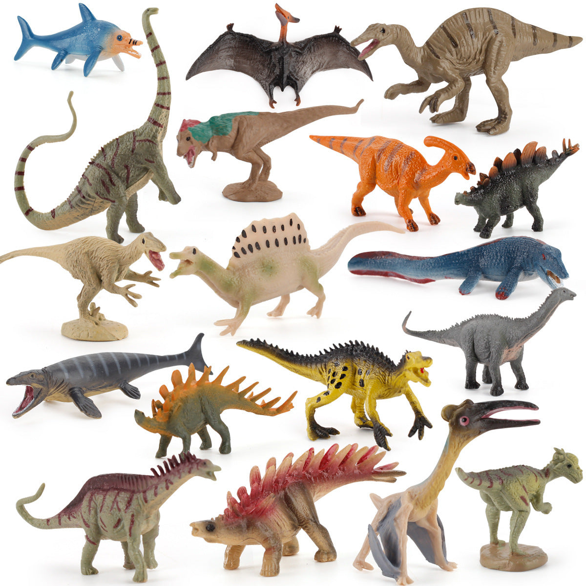 Miniature Jurassic Dinosaur Figures Set - Realistic Feathered Tail Dragon, Stegosaurus, Brontosaurus, Pterodactyl Models for Kids