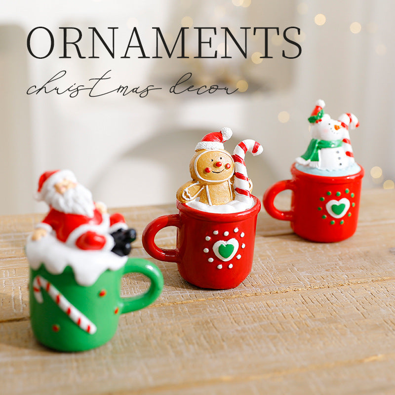Mini Christmas Teacup Ornaments - Santa, Snowman, Gingerbread Man Resin Figurines for Holiday Decor