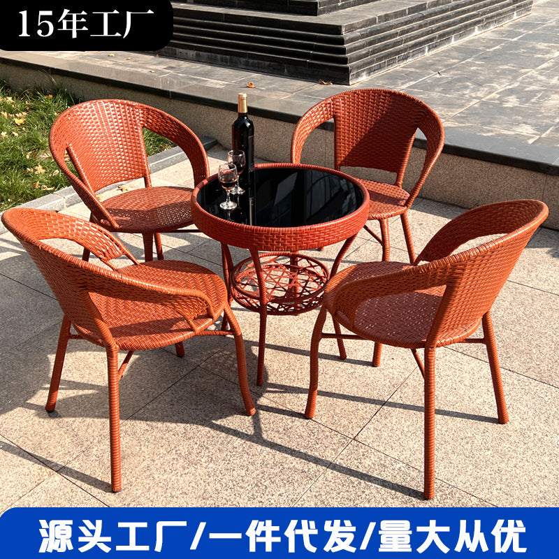 Rattan Bistro Set Outdoor Patio Furniture - 2 Chairs and 1 Round Table