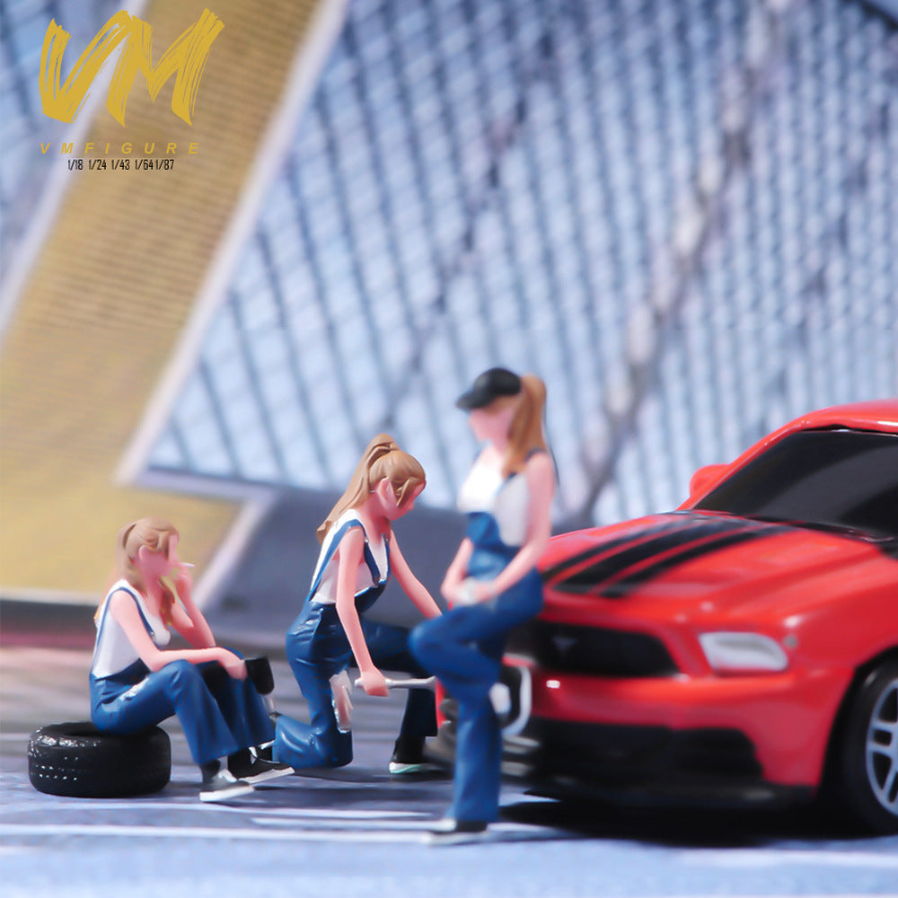 Female Car Mechanic Figure Set for Dioramas and Models