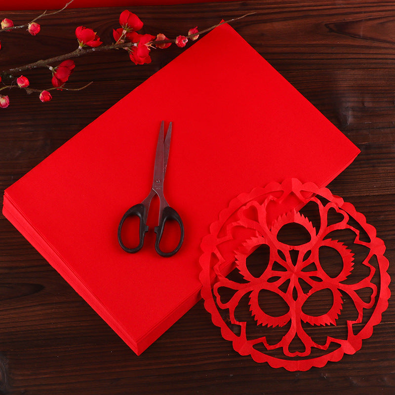 A4 Red Xuan Paper for Paper Cutting and Calligraphy, Single-Sided with Gold Flakes
