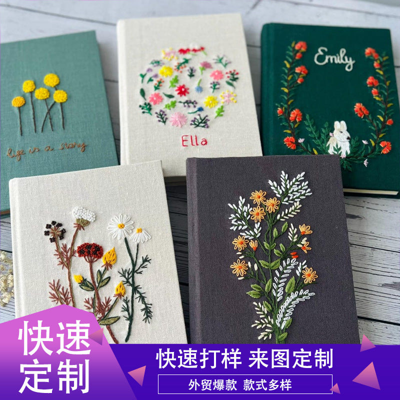 Hand-Embroidered Daisy Fabric Hardcover Journal A5/A6